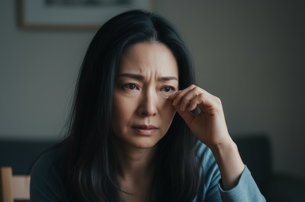 家族の反対に傷つく女性」